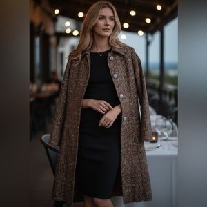 Vintage WDNY Floral Patterned Jacquard Trench Coat with Button Details